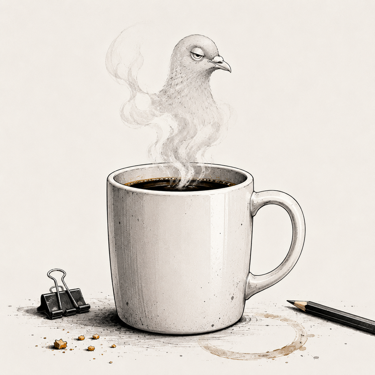 Mug satirique Pigeon Pyromane pour café de survie.